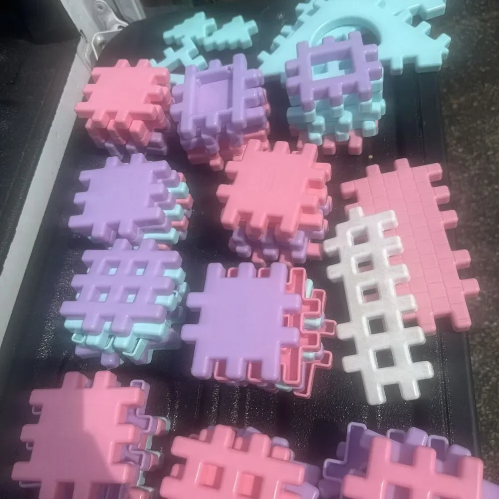 63 Piece Vintage Little Tikes Wee Waffle Blocks 4” Pastel Colors With Box